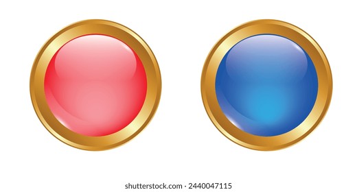 Glas transparent rot und blau Taste in goldenem Rahmen, Vektor-Illustration EPS10