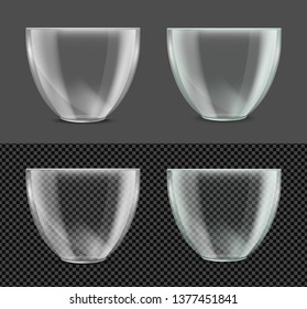 Glass transparent salad bowl. Vector realistic image.