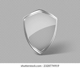 Protector de seguridad transparente de vidrio con marco metálico. Concepto de protección o privacidad. Ilustración del vector 3d
