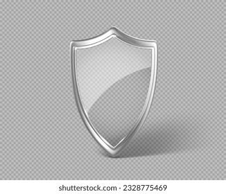 Protector de seguridad transparente de vidrio con marco metálico. Concepto de protección o privacidad. Ilustración del vector 3d