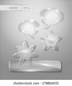 Glass transparent stars, circles, rectangle. vector. set