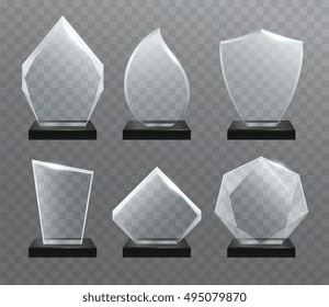 Glass Transparent Trophy  Awards With Dark Stand.