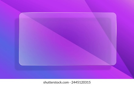 Glass transparent ui interface window vector design element graphic illustration, blue purple neon violet plastic card, screen panel for copy space text frame modern background backdrop image blank