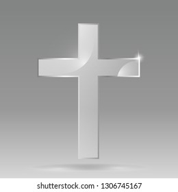 Glass transparent vector  Christian cross Christian symbol  template for web and print decoration, religion sign for poster creative design  of oblique lines .  