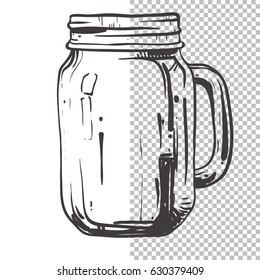 Glass Transparent Vintage Doodle Mason Jar Isolated On The White Background. Vector Hand Drawn Illustration.