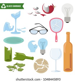 Glass trash on white background. Ecology and recycle concept. Vector Illustration.