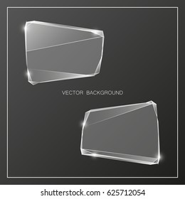Glass trophy award banners. Vector abstract banner. Two transparent award label. Original ice shard form. Glacial shape. Vector freezing label tag. Signature debris strip. Title splinter glass banner