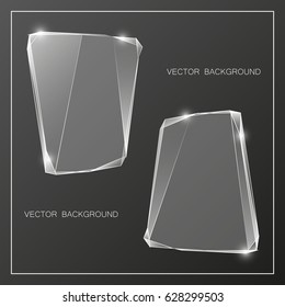 Glass trophy award banners. Vector abstract banner. Two transparent award label. Original ice shard form. Glacial shape. Vector freezing label tag. Signature debris strip. Title splinter glass banner