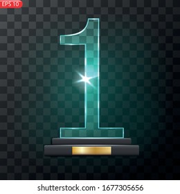Premio Trofeo de Cristal. Placa del premio. Parada de burla de trofeo de vidrio sobre base clara. Objeto transparente vector realista. Ilustración del vector