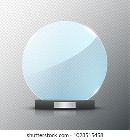 Glass trophy award isolated. Vector blank award on bright background. Crystal glossy design winner.