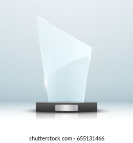 Glass trophy award isolated. Vector blank award on bright background. Crystal glossy design winner