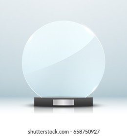 Glass trophy award isolated. Vector blank award on bright background. Crystal glossy design winner.