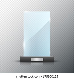 Glass trophy award isolated. Vector blank award on bright background. Crystal glossy design winner.