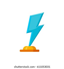 Glass trophy award in shape of lightning with golden base isolated on white background. Blue winner prize icon vector illustration - Shutterstock ID 611053031