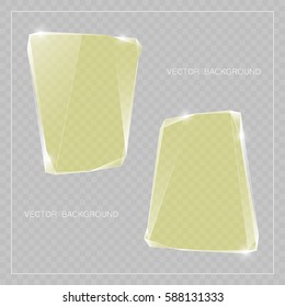 Glass trophy award. Vector abstract banner. Two transparent award backdrop. Original ice shard form. Glacial design shape. Vector freezing label tag. Signature debris strip. Title splinter glass plate