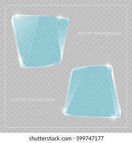 Glass trophy award. Vector abstract banner. Two transparent award backdrop. Original ice shard form. Glacial design shape. Vector freezing label tag. Signature debris strip. Title splinter glass plate