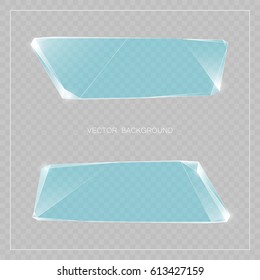 Glass trophy award. Vector abstract banner. Two transparent award backdrop. Original ice shard form. Glacial design shape. Vector freezing label tag. Signature debris strip. Title splinter glass plate