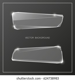 Glass trophy award. Vector abstract banner. Two transparent award backdrop. Original ice shard form. Glacial design shape. Vector freezing label tag. Signature debris strip. Title splinter glass plate