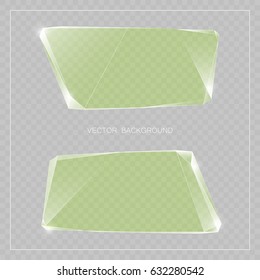 Glass trophy award. Vector abstract banner. Two transparent award backdrop. Original ice shard form. Glacial design shape. Vector freezing label tag. Signature debris strip. Title splinter glass plate