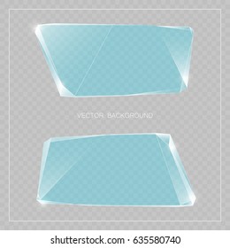 Glass trophy award. Vector abstract banner. Two transparent award backdrop. Original ice shard form. Glacial design shape. Vector freezing label tag. Signature debris strip. Title splinter glass plate