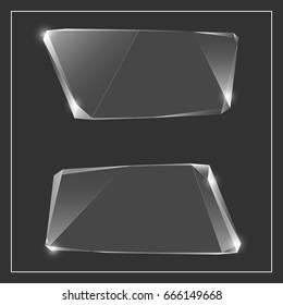 Glass trophy award. Vector abstract banner. Two transparent award backdrop. Original ice shard form. Glacial design shape. Vector freezing label tag. Signature debris strip. Title splinter glass plate