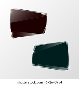 Glass trophy award. Vector abstract banner. Two transparent award backdrop. Original ice shard form. Glacial design shape. Vector freezing label tag. Signature debris strip. Title splinter glass plate