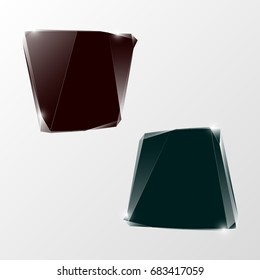 Glass trophy award. Vector abstract banner. Two transparent award backdrop. Original ice shard form. Glacial design shape. Vector freezing label tag. Signature debris strip. Title splinter glass plate