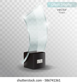 Glass Trophy Award. Vector Illustration Isolated On Transparent Background. Realistic 3D Object. 