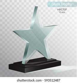 Glass Trophy Award. Vector illustration isolated on transparent background. Realistic 3D design. Realistic vector transparent object 10 eps.