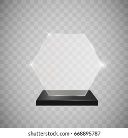 Glass trophy award vector illustration. Vector illustration of shiny award. Glossy transparent trophy. For you design.