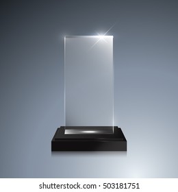 Glass Trophy Award. Vector Award On Gray Background