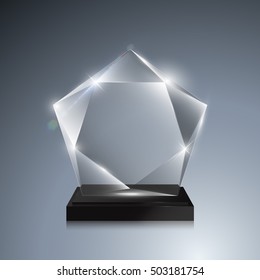 Premio trofeo de vidrio. Premio del vector sobre fondo gris