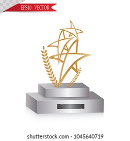 Glass trophy awards vector illustration. The transparent trophy for award.