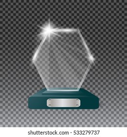 Glass trophy awards vector illustration. The transparent trophy for award.