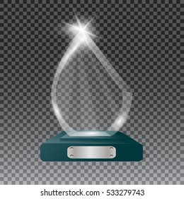 Glass trophy awards vector illustration. The transparent trophy for award.