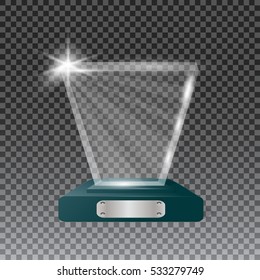Glass trophy awards vector illustration. The transparent trophy for award.