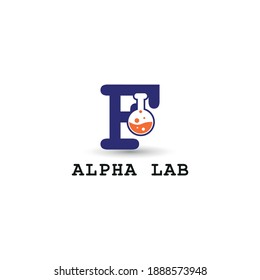 glass tube chemistry on initial letter F for laboratory and research logo concept