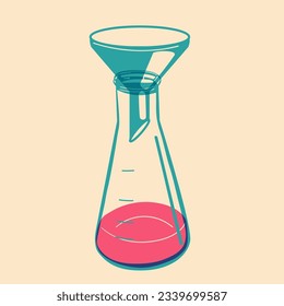 Glass tube, flask, tube, bottle. Avatar, badge, poster, logo templates, print. Vector illustration with risograph print effect