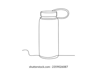 Un vaso de vidrio con una correa en la tapa. Dibujo de una línea Tumbler