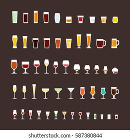 Glass types flat icons set
