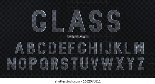 Diseño tipográfico de vidrio. Tipo de letra original. Fuente de texto. Colección de símbolos transparente. Vector brillante brillante brillante brillante.