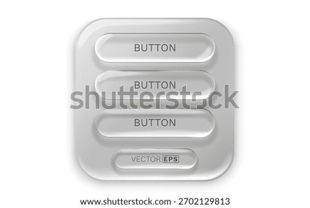 Glass UI buttons menu featuring transparent, glossy elements for modern web and app interface. Vector illustration.