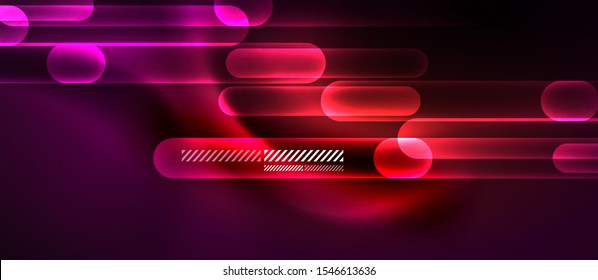 Glass ultraviolet neon block and lines abstract background. Vector shiny lights with geometric transparent lines and plates, light effects