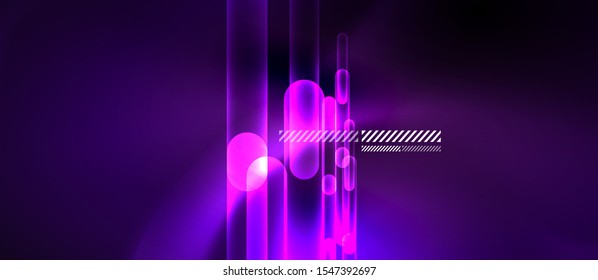 Glass ultraviolet neon block and lines abstract background. Vector shiny lights with geometric transparent lines and plates, light effects
