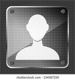 Glass user icon on a metallic background