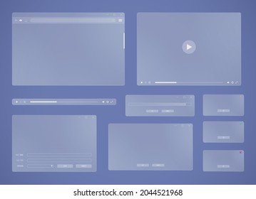 Glass user interface windows. Contemporary internet browser, dialog box and error message pop-up of frosted glass