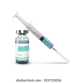 Glass vaccine bottle with syringe. Vaccination medicine global programs care about health. Vector illustration