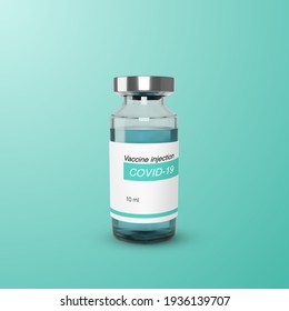 Glass vaccine bottle. Vaccination medicine global programm. Vector illustration