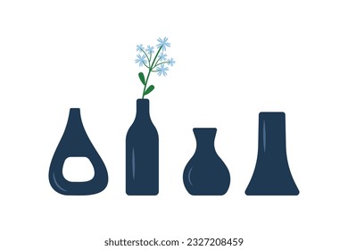 Glass vase realistic. Set of different forms and colors simple symmetrical items isolated vector illustration.