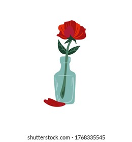 Glass vase with rose. Isolated Vector illustration. Funny colored typography poster, apparel print design. Scandinavian nordic design for bar or interior or cover or textile or background.